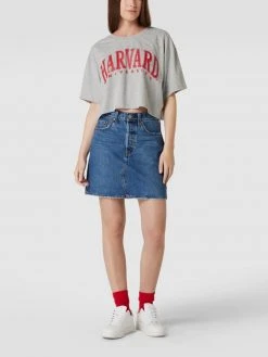 REVIEW Crop T-Shirt Mit Statement-Print - Hellgrau Meliert