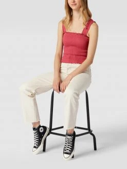 REVIEW Crop Top In Smok-Optik - Bordeaux Rot