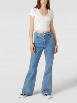 Guess Crop Shirt In Ripp-Optik - Weiß