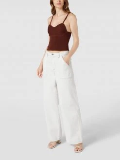 REVIEW Crop Top In Ripp-Optik - Schokobraun