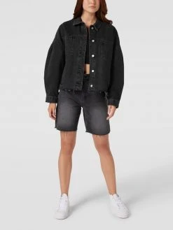 Jake*s Casual Crop Top In Ripp-Optik - Schwarz