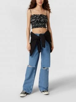 REVIEW Crop Top Aus Viskose Mit Floralem Muster - Schwarz