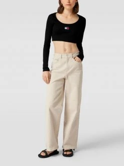Tommy Jeans Cropped Longsleeve Mit Label-Patch Modell 'CROP RIB CENTER BADGE' - Schwarz